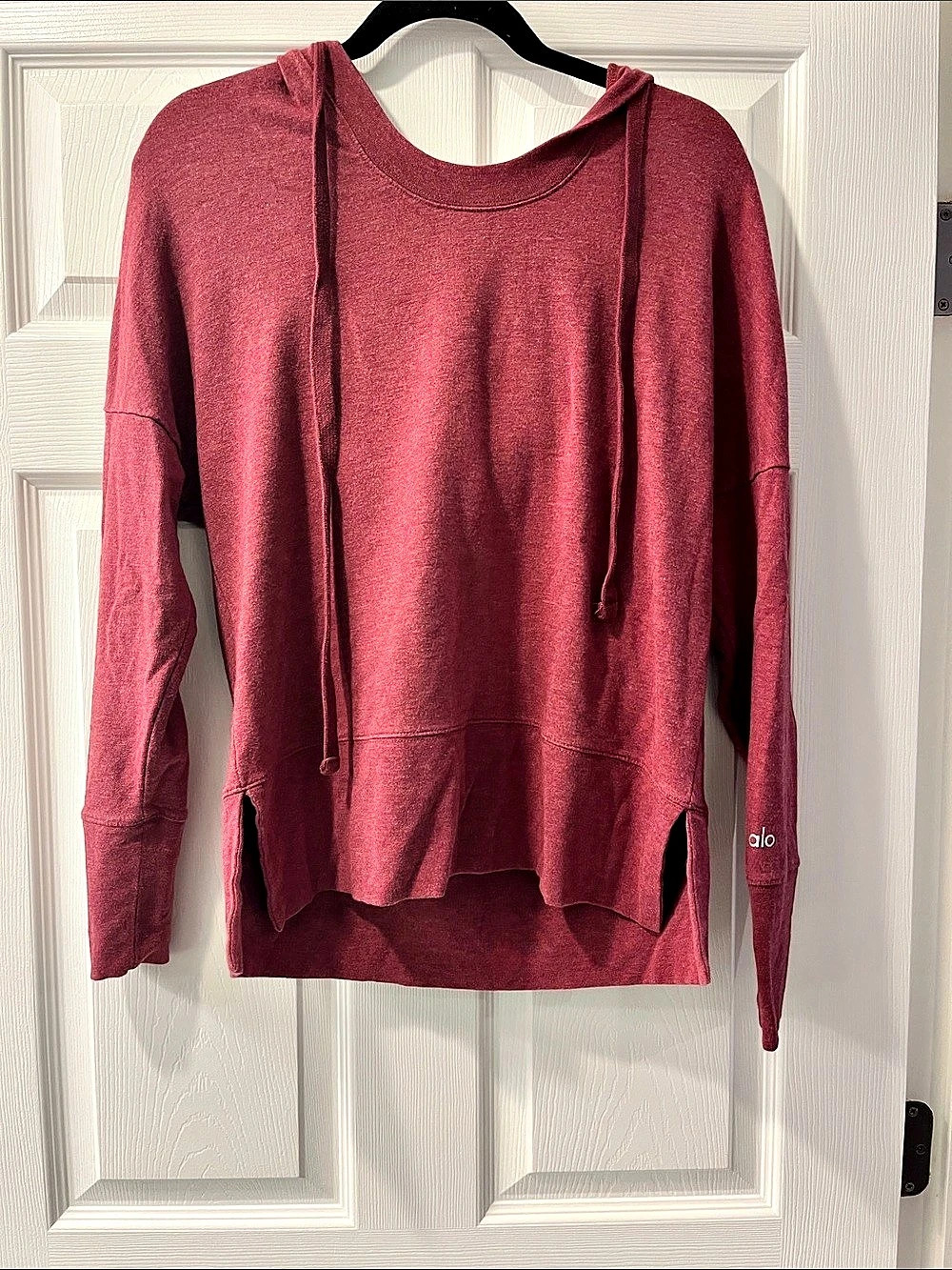 Alo Hooded Long Sleeve Top in Red size s